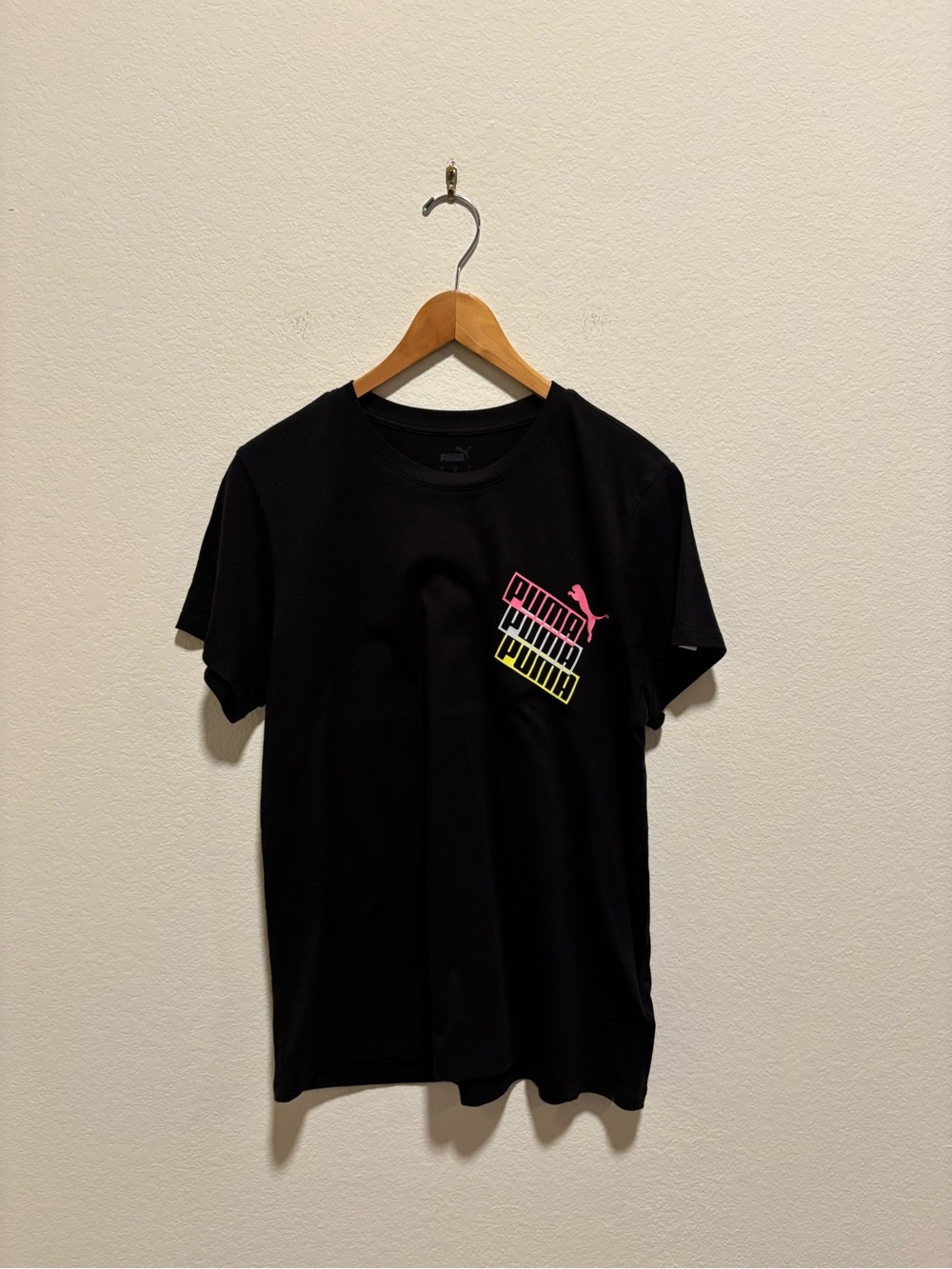 Puma Black Tee with multicolor Spellout logo